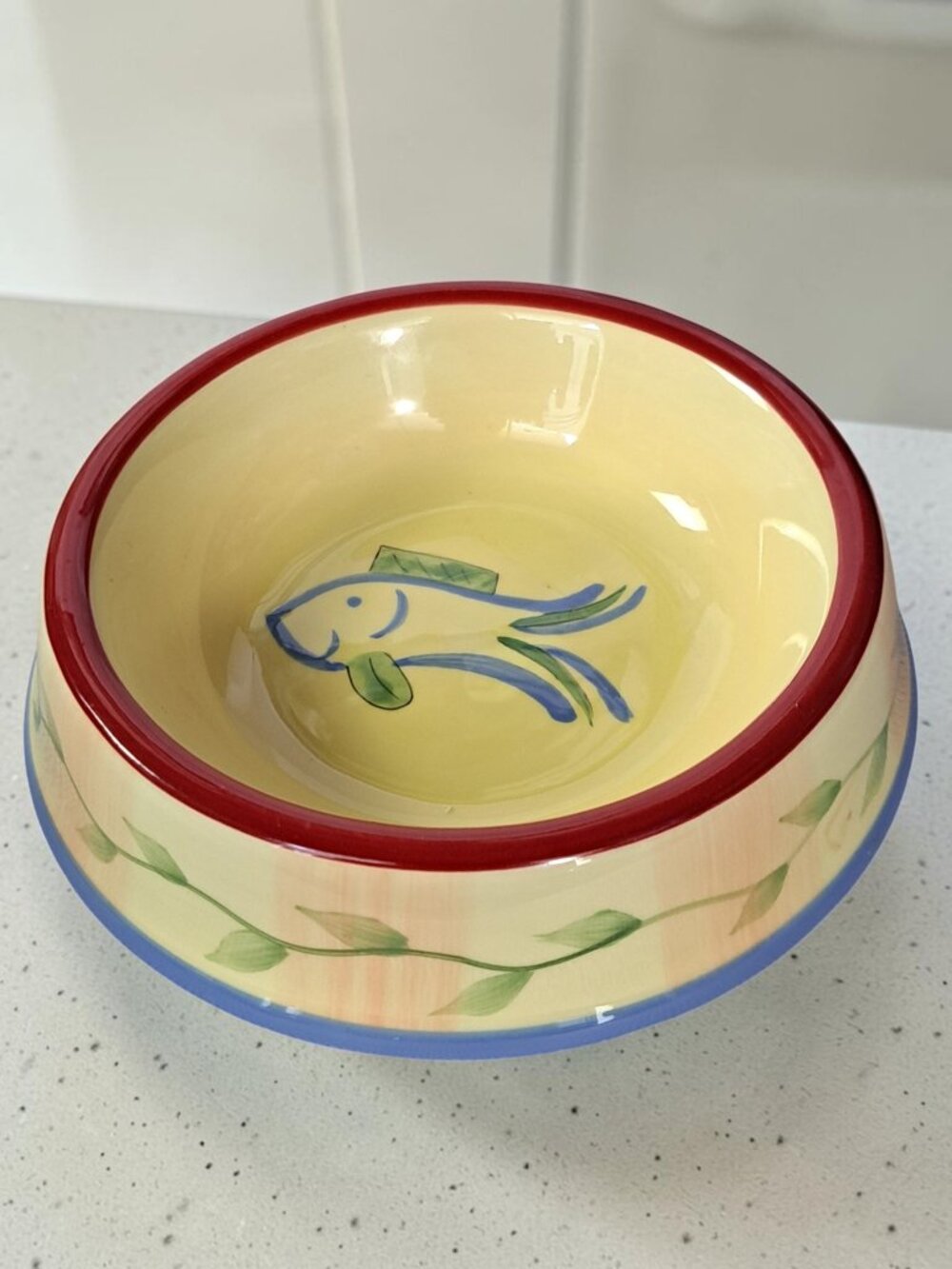 Cat Pet Food Dish by Pfaltzgraff Napoli Hand-Painted 5.5” in EUC